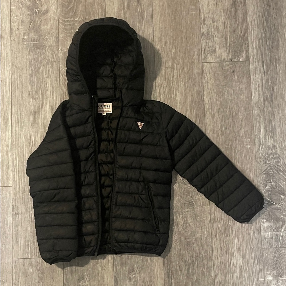 Guess Quilted Black Hooded Jacket